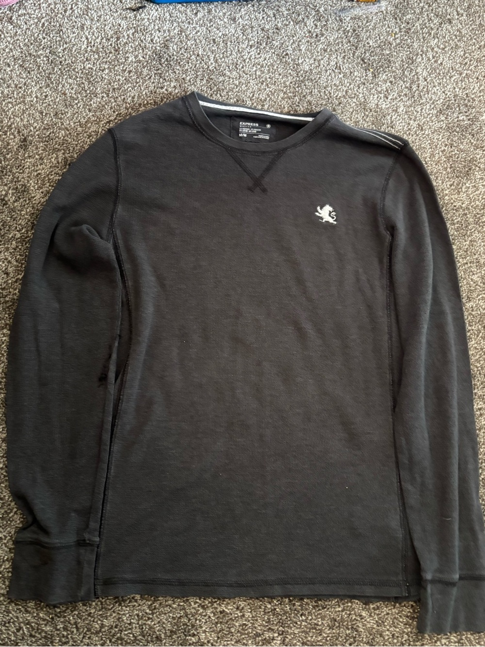 Express Men's Black Long-Sleeve Thermal Crewneck Shirt